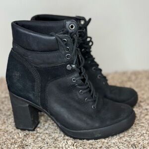 Timberland Tillston Women's Size 7.5 High Heel Black Leather Boots Shoes 8432A